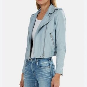 IRO Asheville Lamb Leather Bleached Blue Asymmetrical Moto Jacket NEW